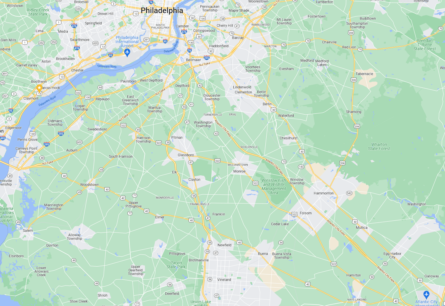 Map view of south jersey