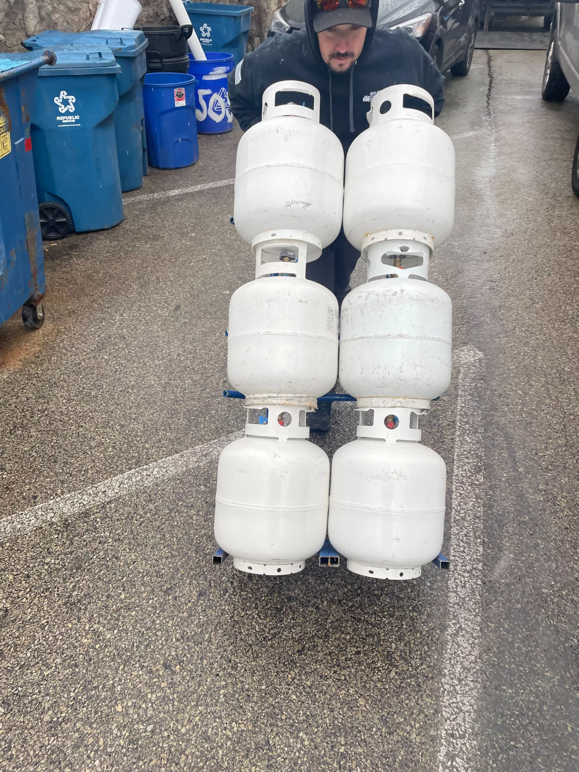 A stack of propane cylinders